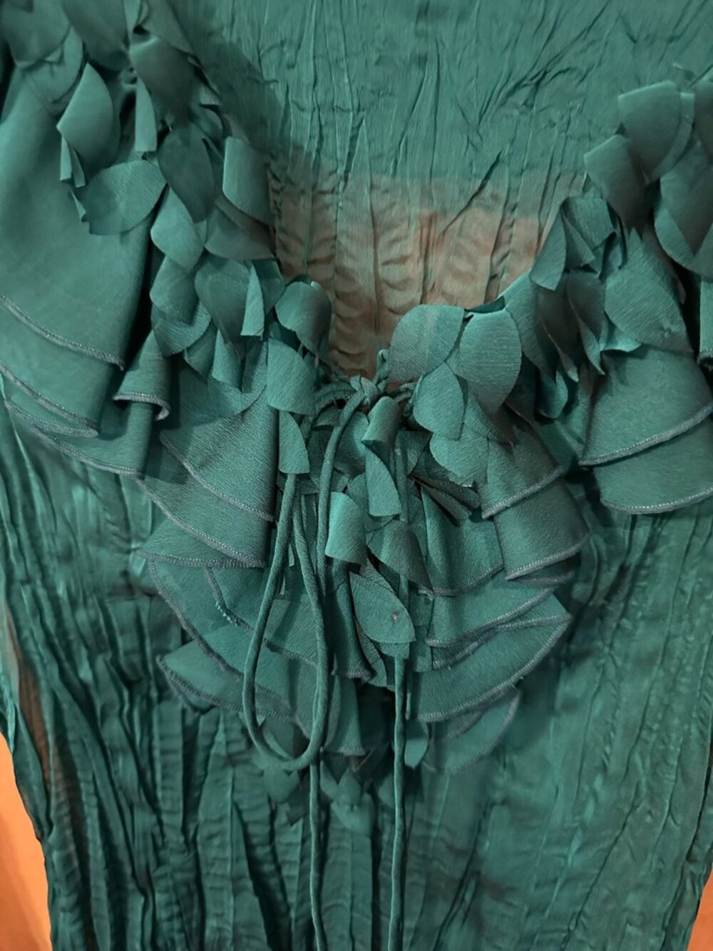 Vintage/Y2K Dusty Teal Ruffled Long Sleeve Blouse